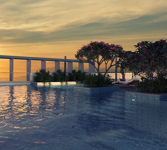 Rooftop infinity pool at sunset