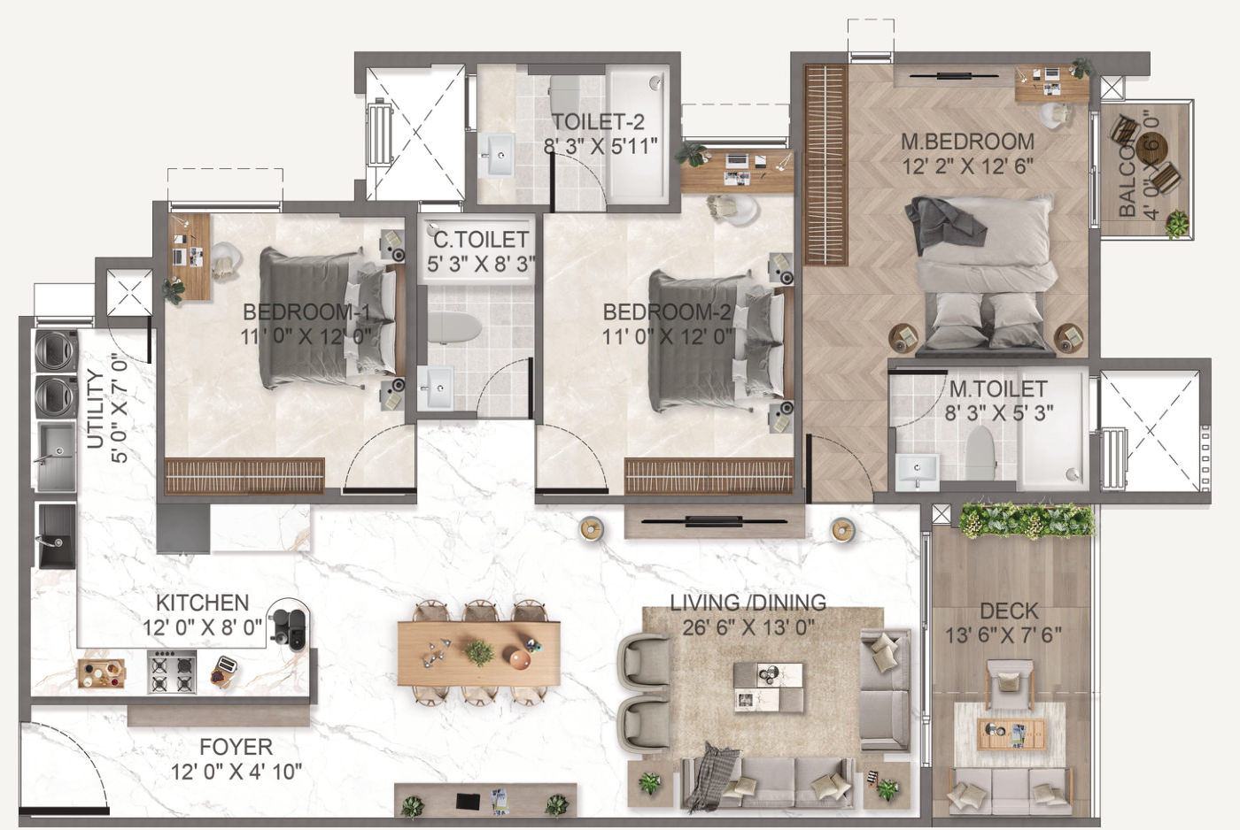 Unit plan — 3 BHK, 1,818 sq. ft.